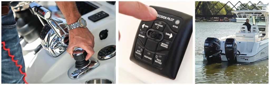 Mercury’s Axius Joystick Piloting system, like competing setups, allows for drastically easier docking. Its exclusive Skyhook electronic anchor feature automatically keeps a boat positioned or maintains a drift orientation. The company expects Skyhook to be a very popular addition with anglers.
