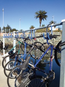 Creative bike racks at Pier 32 add a touch of modernity with minimal expense.