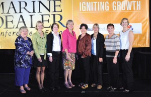 From left to right: Julie Crowe, Marcia Hull, Joan Maxwell, Margaret Podlich, Ann Baldree, Barbara Woodard, Nancy Smith and Rallee Chupich