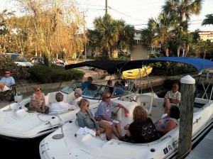 Club members chatting after a day on the water. (Photo courtesy of Freedom Boat Club)