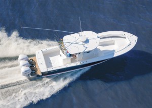 More engines across the back of the transom with advanced outboard technology propel Regulator’s large offshore fishing boats.
