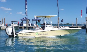 Evinrude offered test rides on a boat powered by biobutanol at the Miami International Boat Show.
