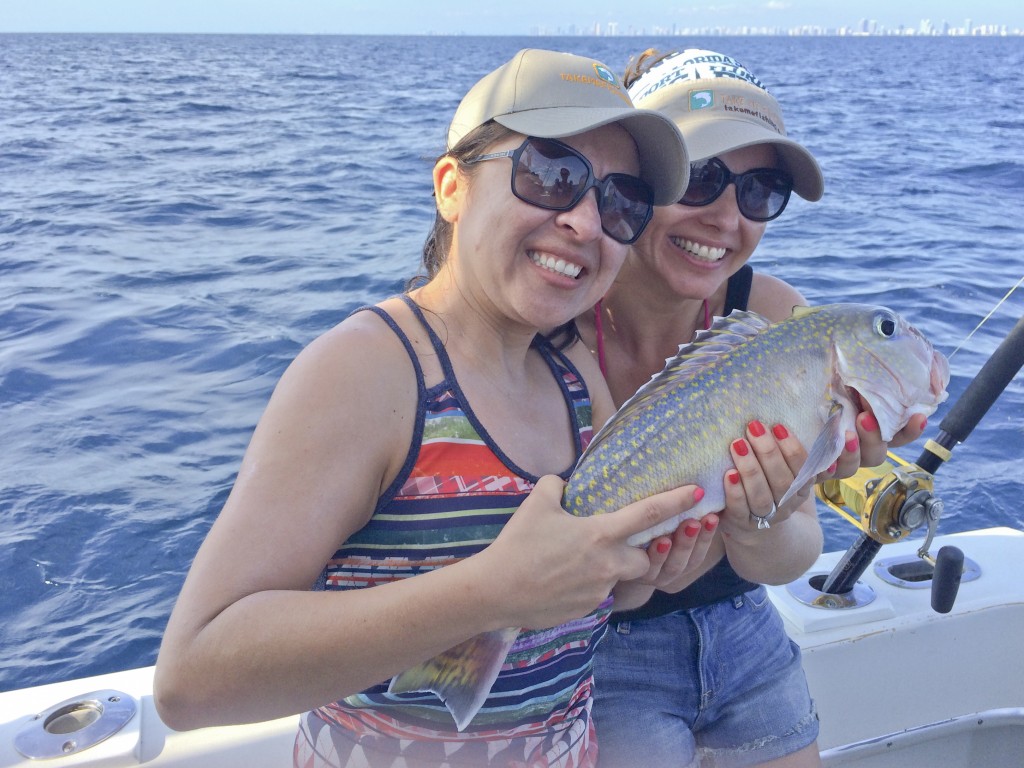 Bruna Carincotte and Johana Reyes of Alexandria, Va. happy after catching their first fish in their lives. Photo credit: www.takemefishing.org