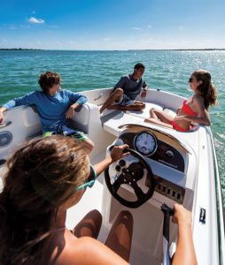 The Bayliner Element SP shows the seating versatility of a deck boat.