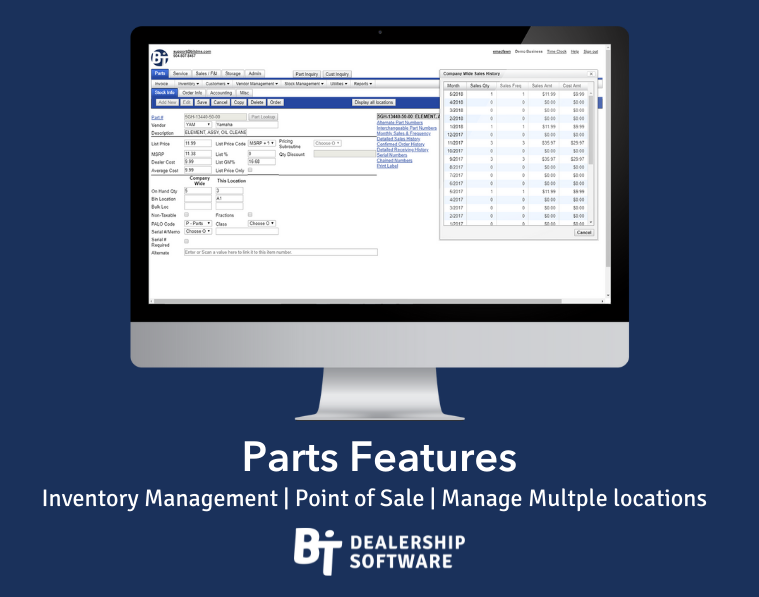 BiT Dealership Software - Parts Features