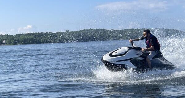 Boating Industry editor-in-chief Adam Quandt tests the all-electric Taiga Orca Carbon PWC.